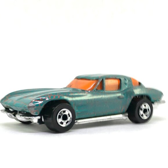 🦋 Hot Wheels Corvette Stingray split window 1979 teal blue orange crackle AS IS - Picture 6 of 16